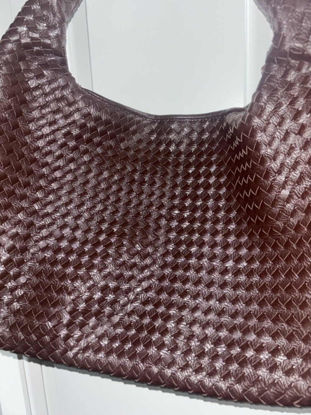 Peppermayo Woven Leather Shoulder Bag - Dark Brown